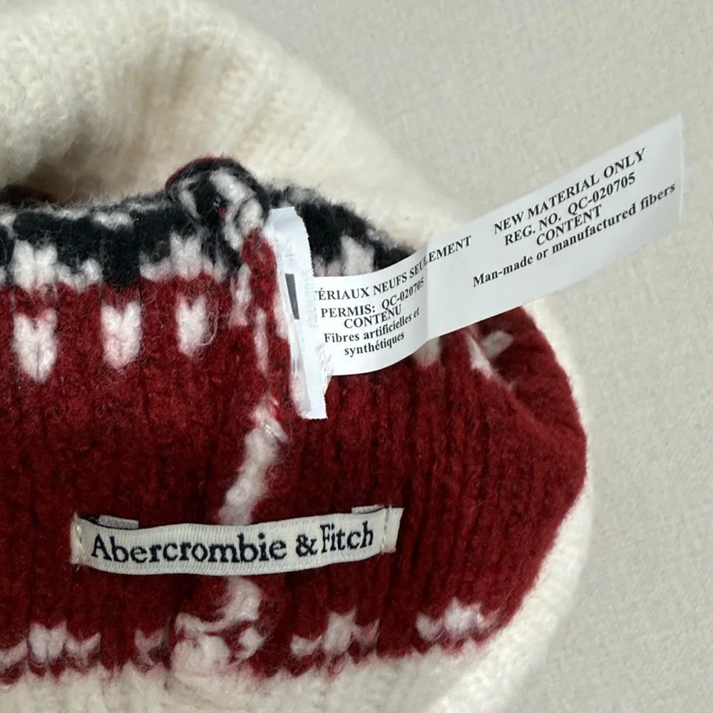Abercrombie & Fitch Knit Pom-Pom Hat - White, Black, and Red- Like new!
